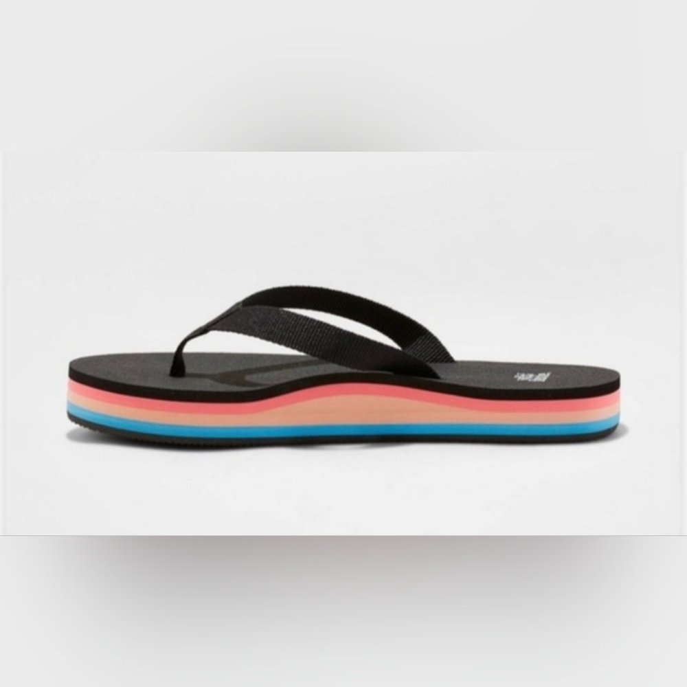 Wild Fable black thong sandals with blue pink color soles arch support size 11 - Picture 2 of 8